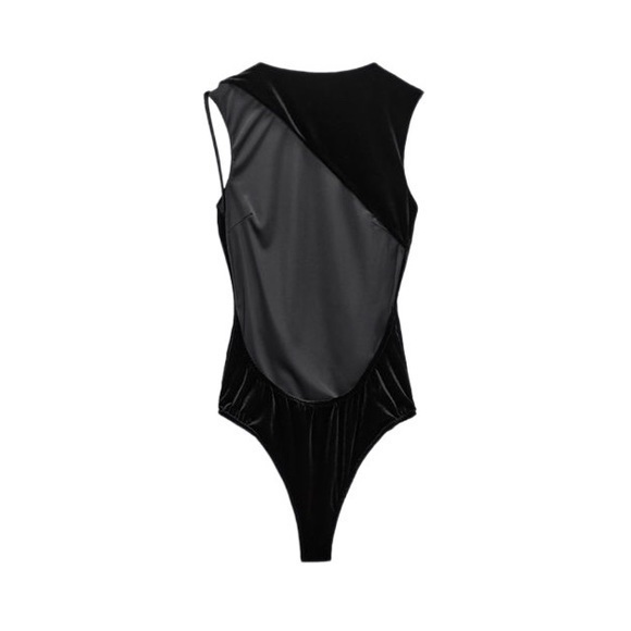 ZARA ASYMMETRICAL VELVET BODYSUIT  BLACK - REF. 9118/510 - Picture 1 of 4